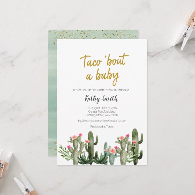 Invitación Ducha de la pareja acuarela del cactus floral (Anverso/Reverso In Situ)