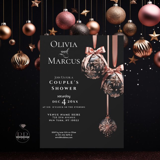 Invitación Ducha De La PAREJA | Balbuceos rosados y onyx de i (Subido por el creador)