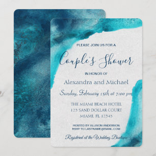 Invitación Ducha de la pareja de acuarela azul oceánico