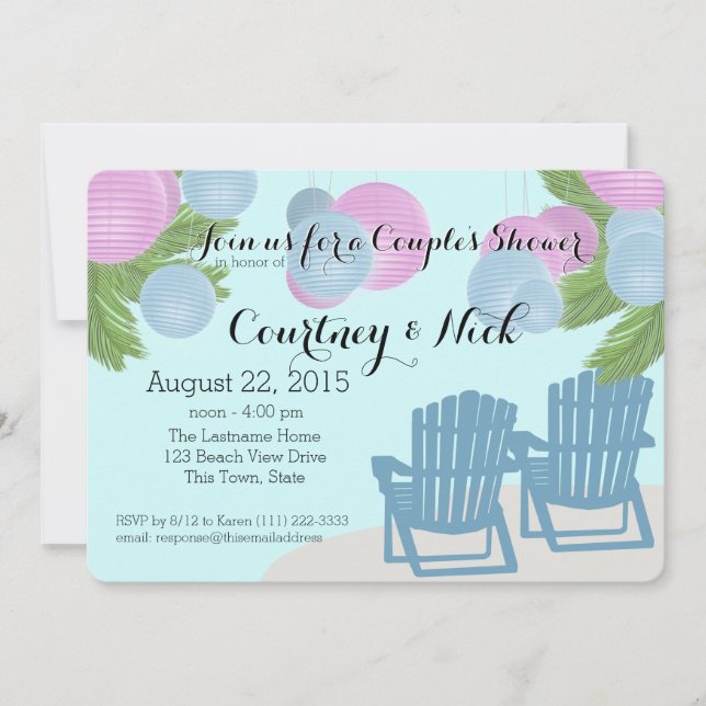 Invitación Ducha de la pareja de faroles de playa (Anverso)