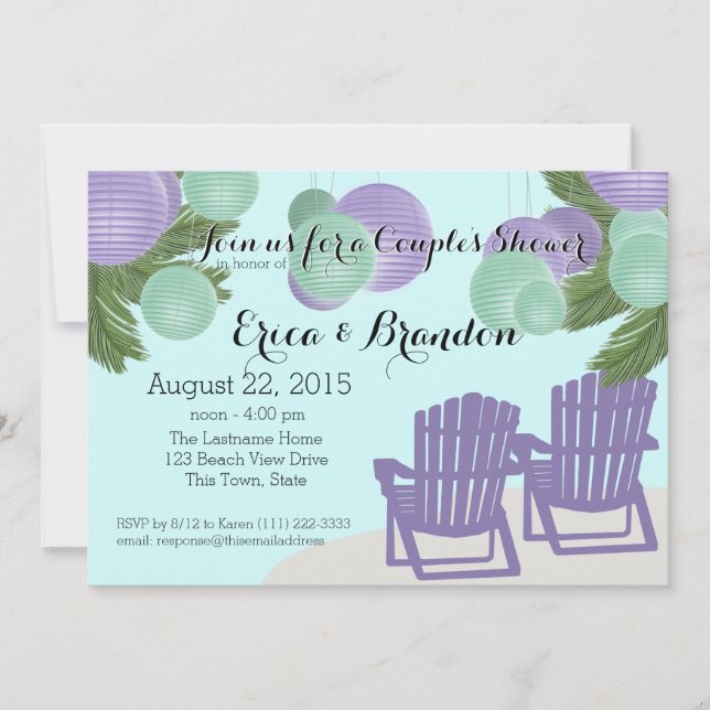 Invitación Ducha de la pareja de faroles de playa (Anverso)