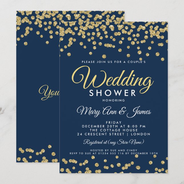 Invitación Ducha de la pareja de la Marina Confetti, Purpurin (Anverso / Reverso)