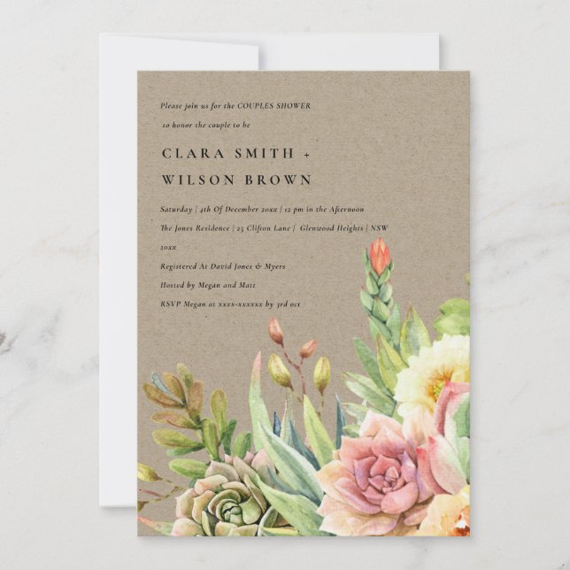 INVITACIÓN DUCHA DE LA PAREJA DE LA PAREJA DE CACTI DE KRAFT  (Anverso)