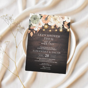 Invitación Ducha de la pareja de otoño rústica   Floral y luc