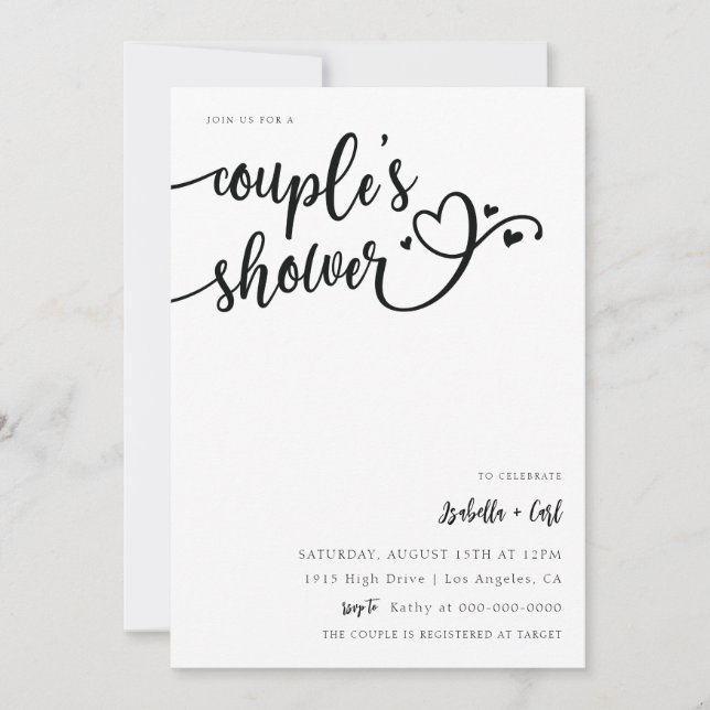 Invitación Ducha de la pareja del corazón (Anverso)