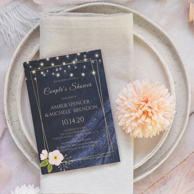 Invitación Ducha de la pareja del marco dorado de la floral a (Subido por el creador)
