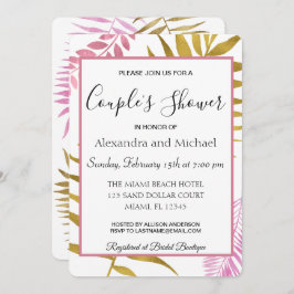 Invitación Ducha de la pareja floral tropical de oro Rosa
