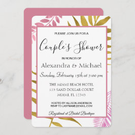 Invitación Ducha de la pareja floral tropical de oro Rosa