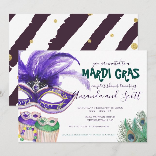 Invitación Ducha de la pareja Mardi Gras (Anverso / Reverso)