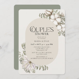 Invitación Ducha de la pareja ovalada floral de invierno verd