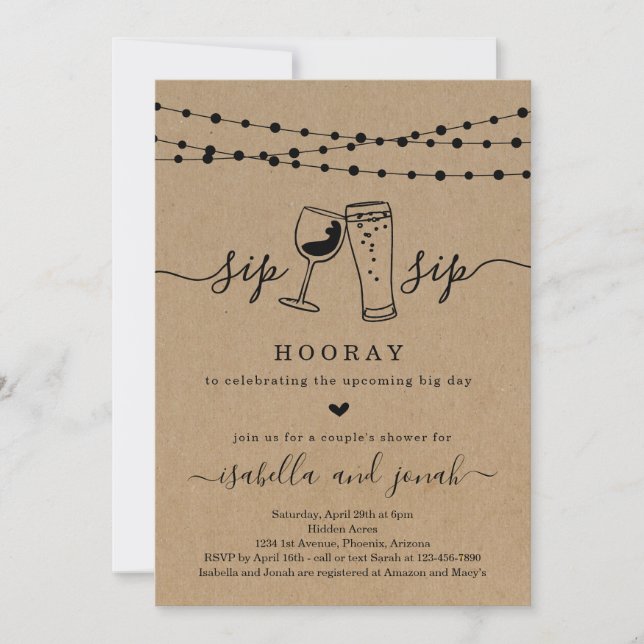 Invitación Ducha de la pareja Sip Sip Huoray (Anverso)