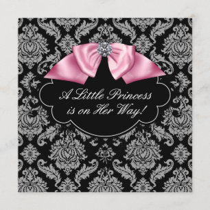 Invitación Ducha de la Princesa Bebé Niña de Damasco Rosa y N
