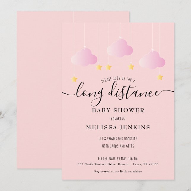 Invitación Ducha de larga distancia / Aspersión por correo (Anverso / Reverso)