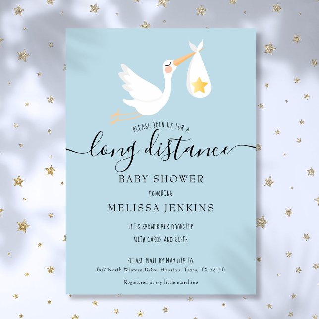 Invitación Ducha De Larga Distancia Rociada Por Mail Stork St (Long Distance Shower Sprinkle By Mail Stork Star Invitation)