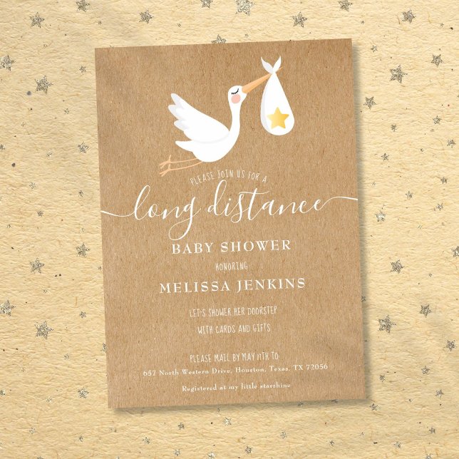 Invitación Ducha De Larga Distancia Rústica Por Correo (Long Distance Shower Sprinkle By Mail Rustic Invitation)