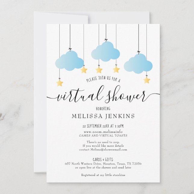 Invitación Ducha de larga distancia virtual por correo (Anverso)