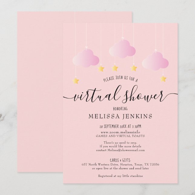 Invitación Ducha de larga distancia virtual por correo (Anverso / Reverso)