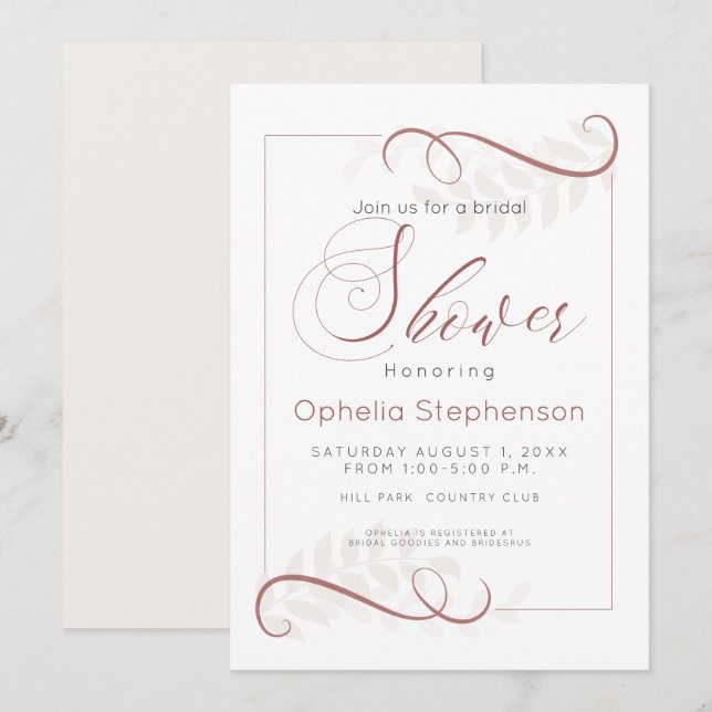 Invitación Ducha de las hojas de crema pálida y marrón de esp (Anverso / Reverso)