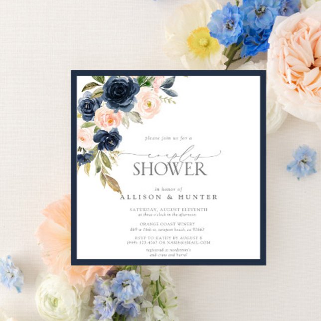 Invitación Ducha de las parejas acuarelas florales azul y Rub (Subido por el creador)