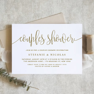 Invitación Ducha de las parejas con caligrafía de oro y Bonit