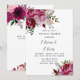 Invitación Ducha de las parejas de borgoña y peones rosados d