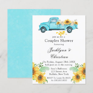 Invitación Ducha de las parejas de camionetas vintage amarill