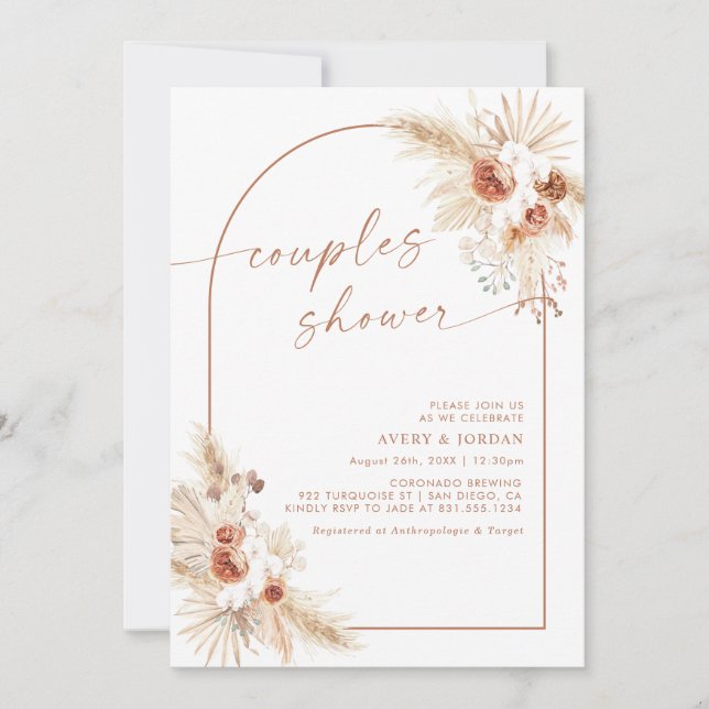 Invitación Ducha de las parejas de césped Boho Pampas (Anverso)