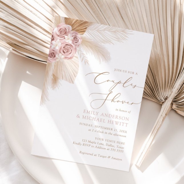 Invitación Ducha de las parejas de césped Boho Pampas (Subido por el creador)