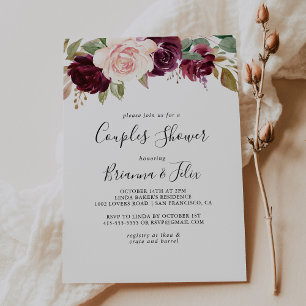 Invitación Ducha de las parejas de follaje rústico floral y b