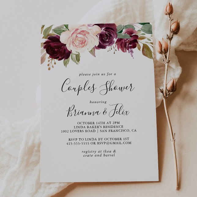 Invitación Ducha de las parejas de follaje rústico floral y b (Subido por el creador)