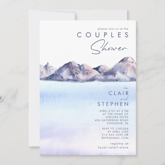 Invitación Ducha de las parejas de invierno de montaña (Anverso)