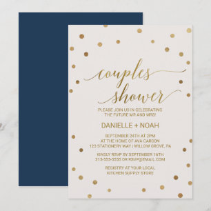 Invitación Ducha de las parejas de puntos de polka dorado