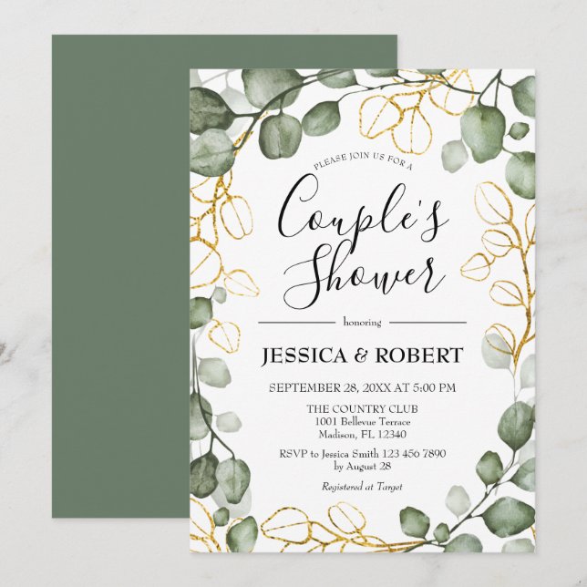 Invitación Ducha de las Parejas de Wreath Foliage Eucalyptus (Anverso / Reverso)