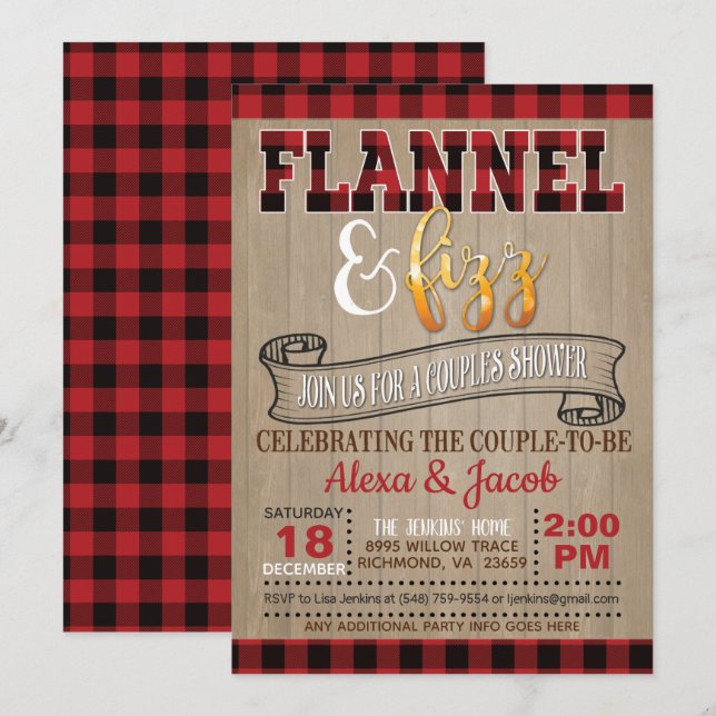 Invitación Ducha de las parejas Flannel y Fizz (Anverso / Reverso)