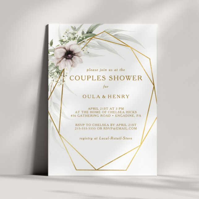 Invitación Ducha de las parejas geométricas de oro de Eucalyp (Subido por el creador)