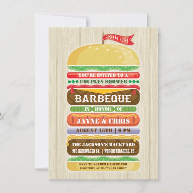 Invitación Ducha de las parejas rusas apiladas de hamburguesa (Anverso)