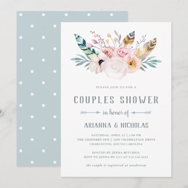 Invitación Ducha de las parejas rusas de boho (Anverso / Reverso)