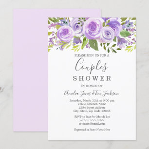 Invitación Ducha de Lavanda Floral Rosa para Parejas de Boda