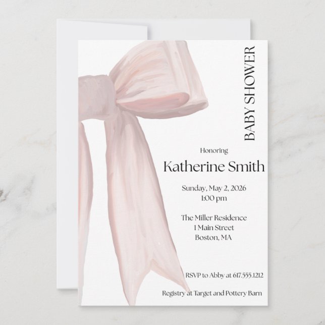 INVITACIÓN DUCHA DE LAZO ROSA BEBÉ (Anverso)
