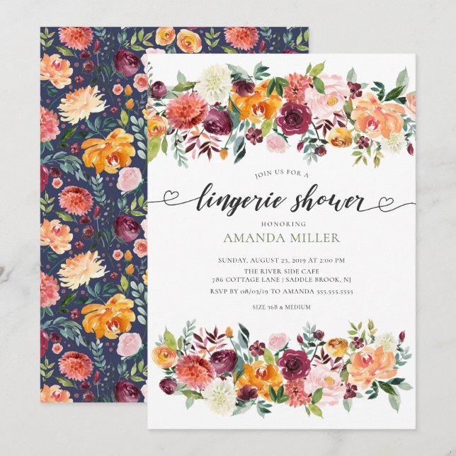 Invitación Ducha de lencería colorida Paprika (Anverso / Reverso)