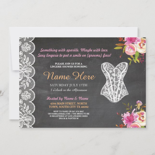 Invitación Ducha de lencería invita a fiesta de novias floral (Anverso)