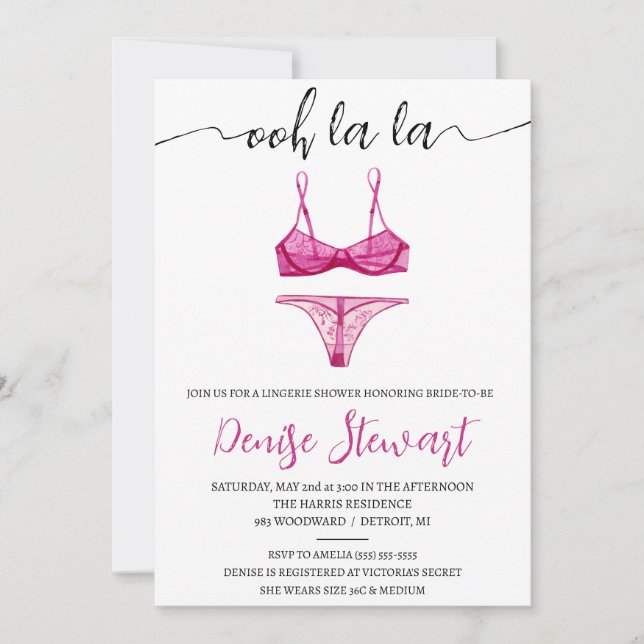 Invitación Ducha de lencería, negra, blanca, rosa, ducha de n (Anverso)