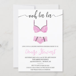 Invitación Ducha de lencería, negra, blanca, rosa, ducha de n