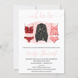 Invitación Ducha de lencería, negra, rosa, roja, ducha de nov