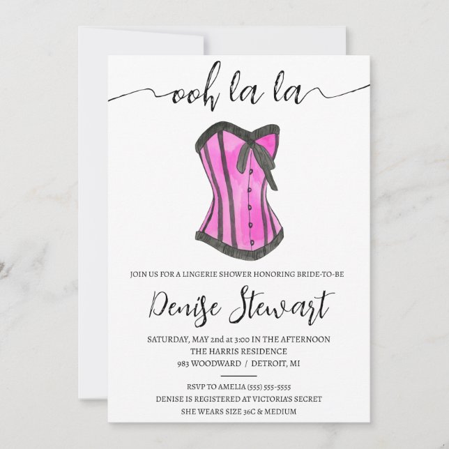 Invitación Ducha de lencería, negro, blanco, ducha de novia r (Anverso)