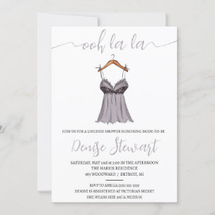 Invitación Ducha de lencería, negro, blanco, gris, ducha de n