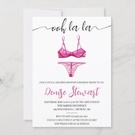 Invitación Ducha de Lencería, Negro, Blanco, Rosa, Ducha de N