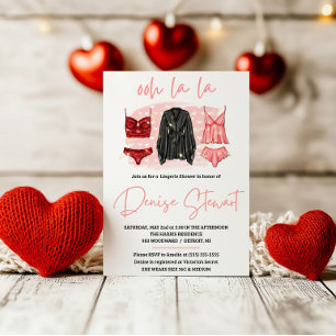 Invitación Ducha de Lencería, Negro, Rosa, Rojo, Ducha de Nov