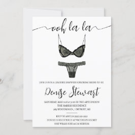 Invitación Ducha de lencería, negro y blanco, ducha de novia