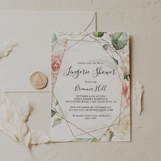 Invitación Ducha de lencería verde de oro geométrico (Subido por el creador)